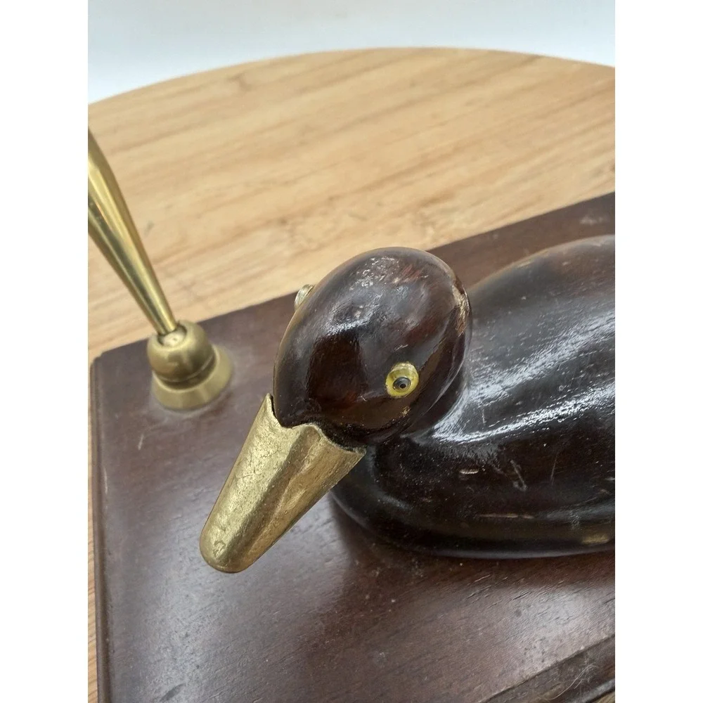 Vintage Pen Holder Desk Set -wooden Duck With Brass‎ Beak And 2 Pens UCGC Taiwan